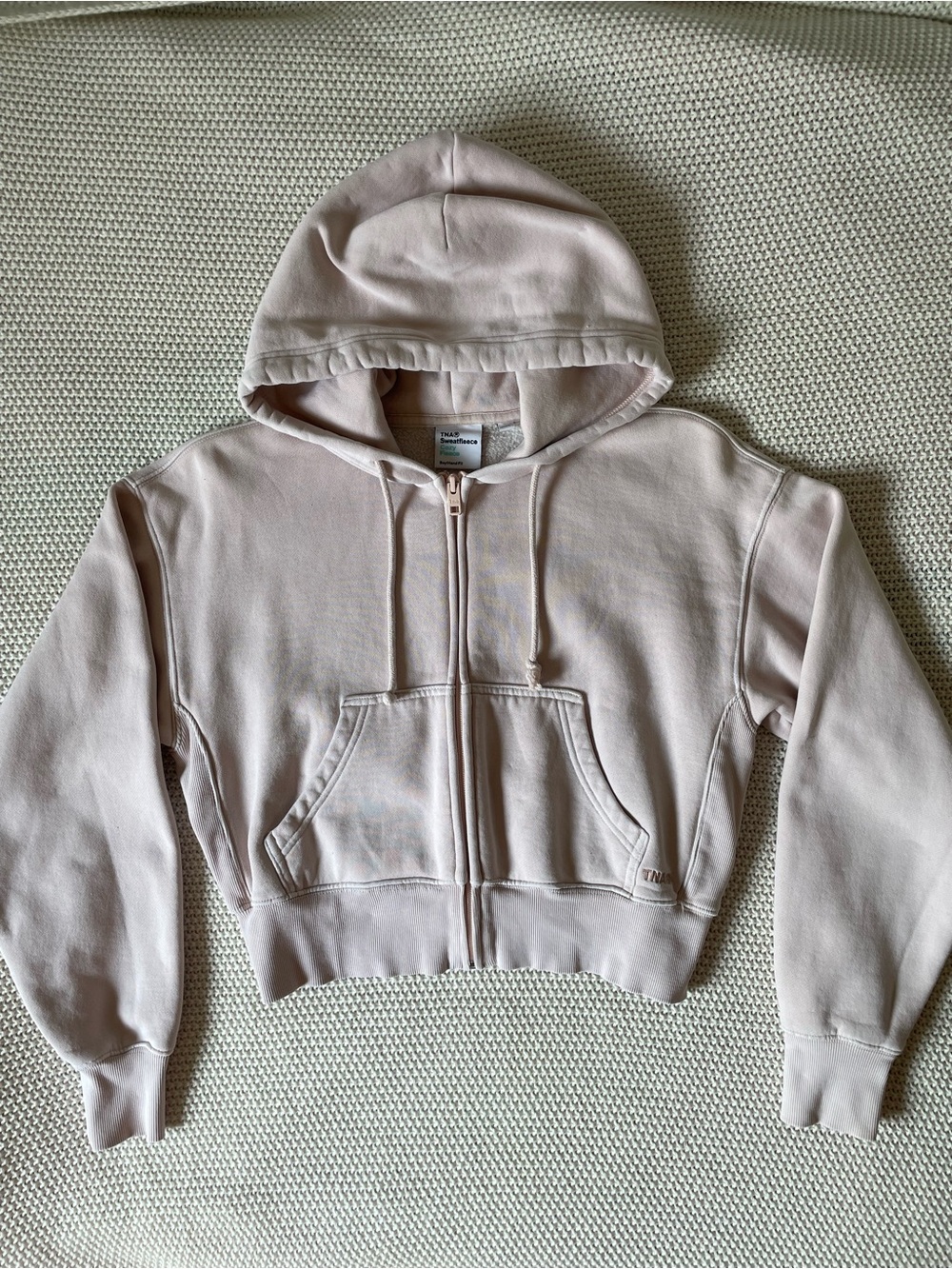ARITZIA / TNA - Light Baby Pink Boxy Boyfriend Cropped Zip Hoodie